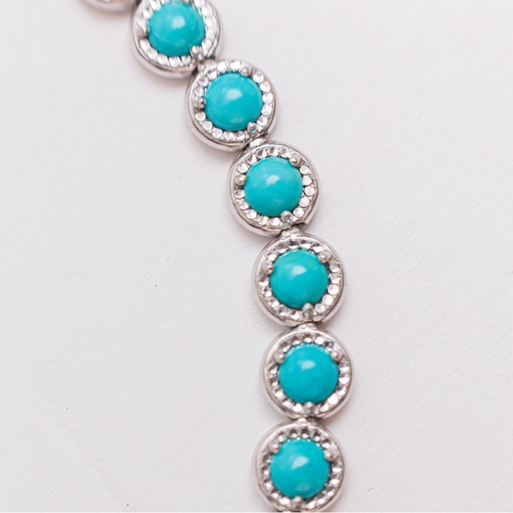 Luxury turquoise tennis necklace diamond cut sterling silver 18” - Picture 7 of 15